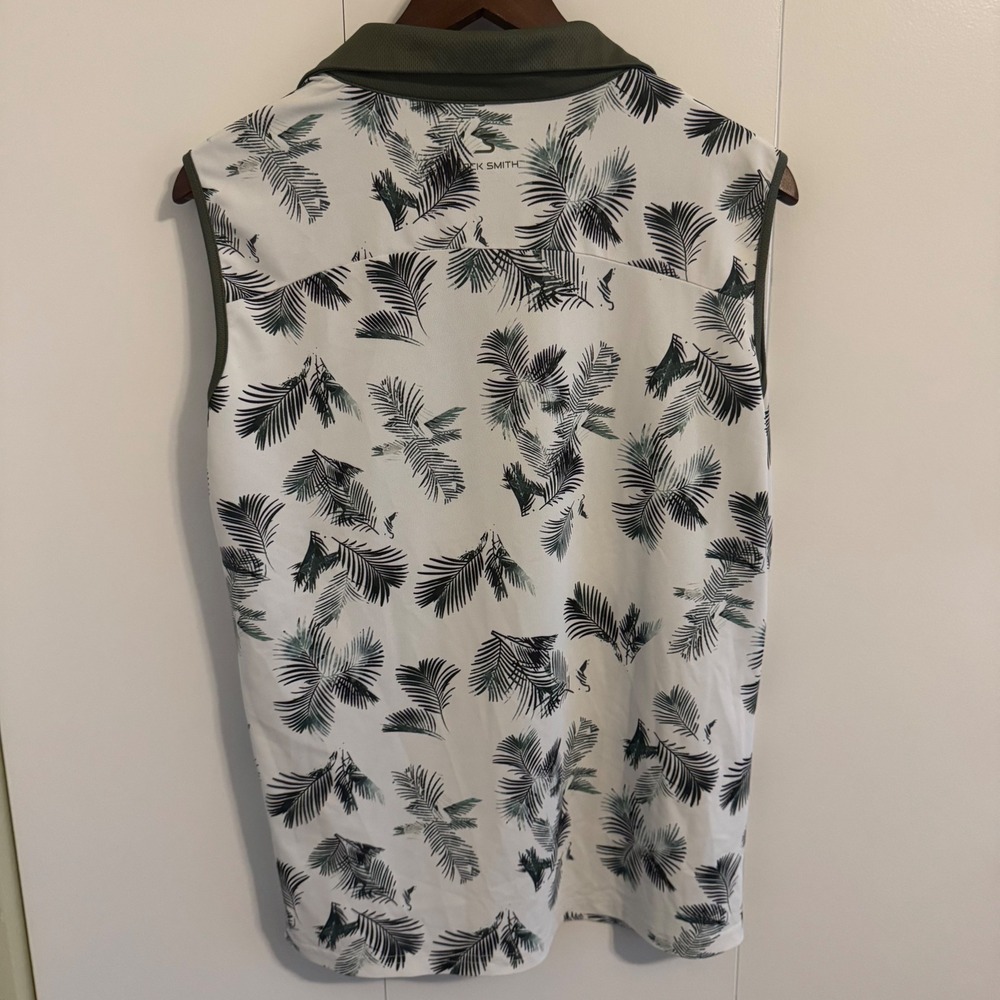 Jack Smith Womens XL Sleeveless Golf Polo Shirt Tropical Palm Print Green White - Picture 2 of 4